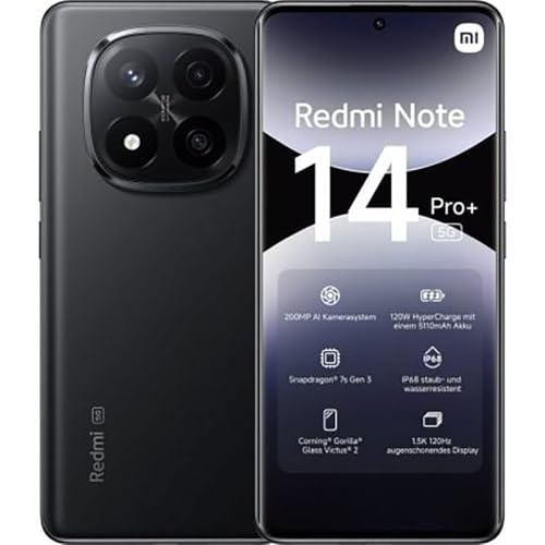 XIAOMI Redmi Note 14 Pro+ 5G Smartphone, 8+256Go, Noir, 200M