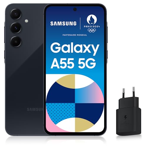 Samsung Galaxy A55 5G, Smartphone Android, 128 Go, Chargeur 