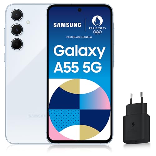 Samsung Galaxy A55 5G, Smartphone Android, 128 Go, Chargeur 